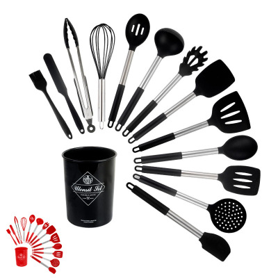 Kitchen Tools Factory in Stock Kitchen Utensils Cooking Spoon and Shovel Non-Stick Pan Storage Bucket Silicone Kitchenware 14-Piece Set