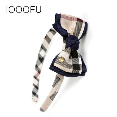 Korean Plaid Headband Toothed Sweet Lady Temperamental Bow Hair Fixer Fabric European and American Style Simple Hair Clip Headband