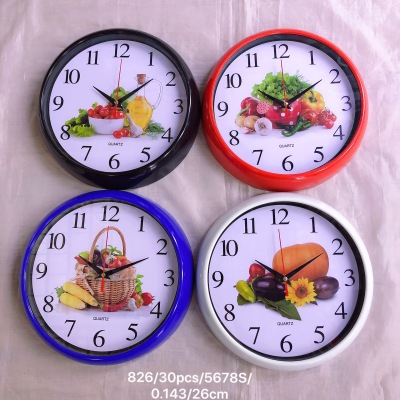 826# Wall Clock Household Clock Fruit Cartoon Digital Simple round Arc Edge 26cm Wall Clock