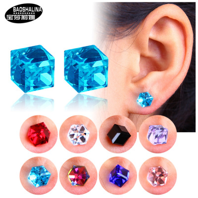 Baosalina Water Cube Health Magnet Colorful Crystals Crystal Non-Piercing Earrings Strong Magnetic Magnet Pseudo Earrings
