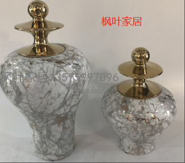 American Light Luxury Modern Geometry Gilt Edging Porcelain round Can Storage Tank Hotel Model Room Flower Arrangement Vase Ornaments