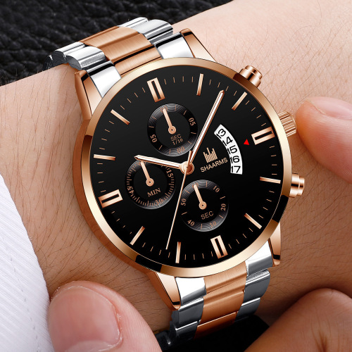 new fashion men‘s earth scale quartz watch popular simple steel belt trend watch wholesale watch with calendar