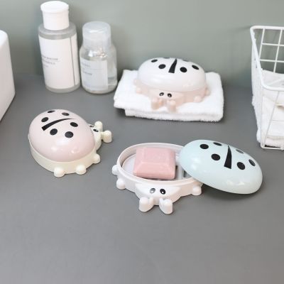 Xinhong Plastic Soap Dish Cartoon Drain Soap Box Children's Soap Box Ladybug Soap Box with Lid Household Handmade Soap Box