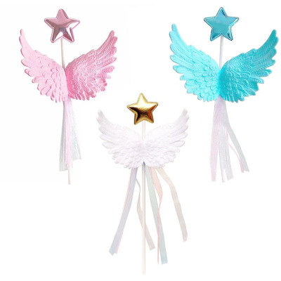 XINGX Tassel Wings Plug-in Birthday Cake Decoration Ribbon Baking Angel Decoration Dessert Table Beautiful Internet Celebrity