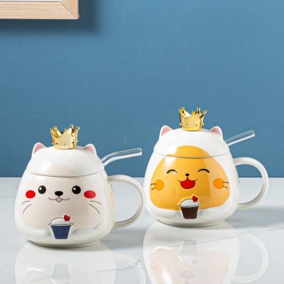 Japanese Cartoon Cat Ceramic Cup Creative Crown Lid Student Water Cup Holiday Gift Custom Mug