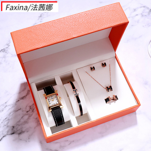 valentine‘s day gift casual square lady watch bracelet set simple belt watch female gift