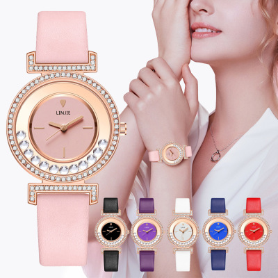 Korean Style Fashion Belt Women's Watch Refined Rhinestone Ball Dial Casual Quartz Watch All-Match Women's Watch