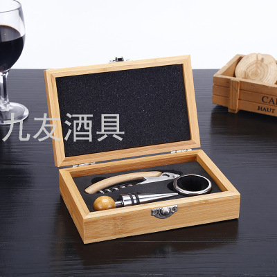 Wood Clear Wind Bamboo Handle Wine Opener Bottle Opener 3-Piece Set Gift Set Red Wine Hand Gift Business Gift