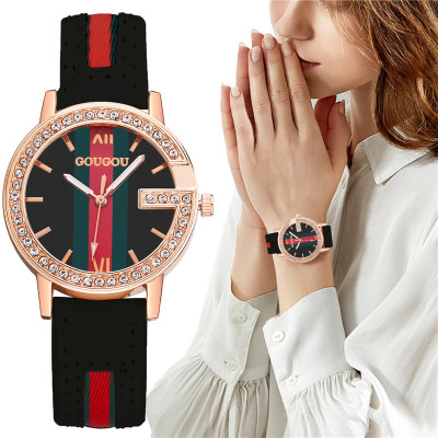 Best-Seller on Douyin Casual Fashion Diamond-Embedded Women's Belt Watch Patchwork Stripes Roman Strip Ding Scale Quartz Women's Watch