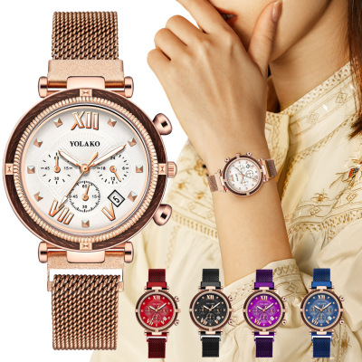 Yolako Brand Milan with Magnetic Buckle Calendar Women's Watch Fake Three-Eye Roman Numerals Women's Quartz Watch Wholesale