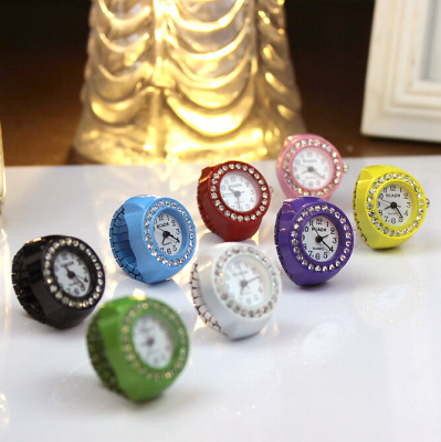 Cartoon Rhinestone-Encrusted Ring Watch Ksugar Fruit Color Ring Watch Women's Watch Special round Decorative Real Watch
