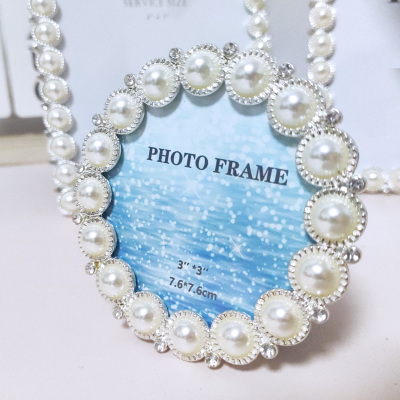 Pearl And Diamond Photo Frame Ornaments Round Mini Pendulum