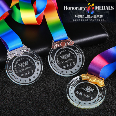Crystal Children's Listing Custom Trophy Metal Silver School Marathon Games Wholesale Commemorative Crystal Medalet