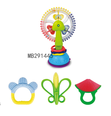 Foreign Trade Three-Color Rotating Ferris Wheel Toy Ferris Wheel with Suction Cup Creative Baby's Rattle Toy Teether Set