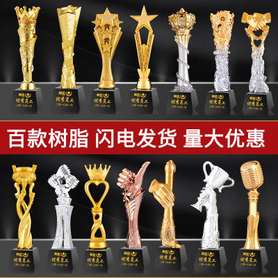 Creative Resin Trophy Customized Metal Thumb Five-Pointed Star Basketball Crown Music Speech Crystal Trophy Customized