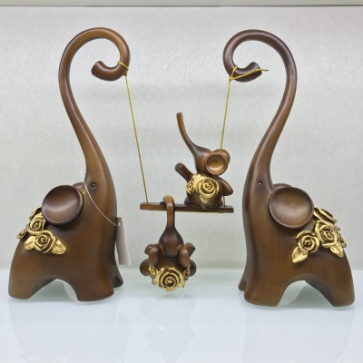 New European Resin Family Four to Swing Elephant Living Room Entrance TV Cabinet Decoration Craft Gift Decoration