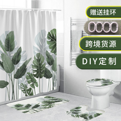 Cross-Border Waterproof Polyester Shower Curtain Rose 3D Digital Printing Shower Curtain Toilet Partition Curtain Bathroom Curtain Wholesale