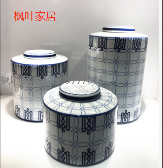 Affordable Luxury Style Blue Background Temple Jar Ceramic Vase Villa Showroom Ceramic Chinese Vase Blue and White Porcelain Ceramic Vase