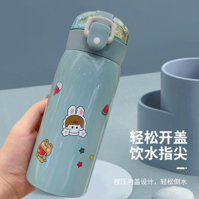 Cute Bear Cartoon 304 Stainless Steel Straw Thermal Insulation Cup Student Portable Cute Stainless Steel Water Cup