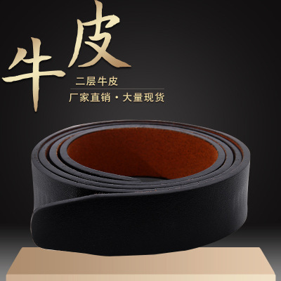 New Men's Business Belt Two-Layer Cowhide Oil Edge Automatic Buckle Headless Belt Leather Belt Body in Stock Wholesale