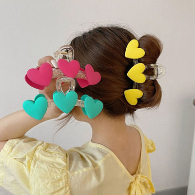 Summer Colored Loving Heart Grip Sweet All-Matching Updo Hair Back Hairpin Female Fluffy Large Hair Claw Japanese and Korean Clip