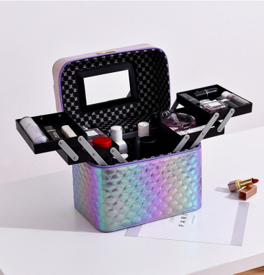 Scale Pattern Color Changing Cosmetic Case Large Capacity Portable and Versatile Four-Layer Cosmetic Storage Box