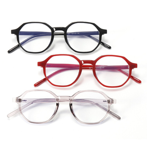 Cross-Border New Arrival 2021 Hexagonal Glasses Frame Full Frame Plain Glasses Fashion Pc Myopia Glasses for Students Glasses Wholesale