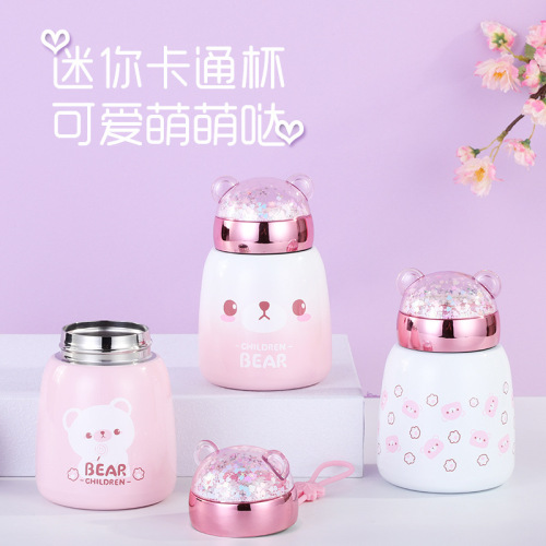 korean style cute female student water cup personalized sequins handy cup girl‘s heart fresh vacuum cup small big belly cup