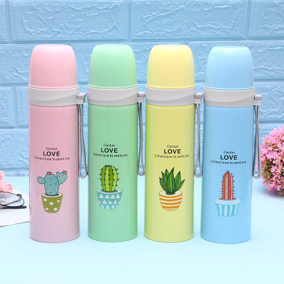 Creative New Product Bullet Thermos Mug Cartoon Student Portable Cup with Rope Handle Portable Water Cup Spot Stock