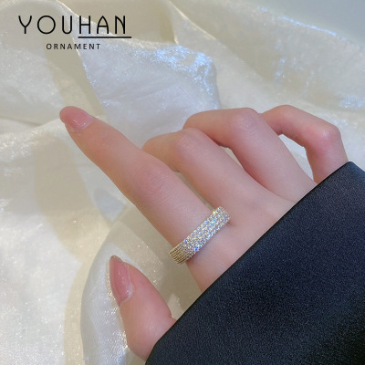 2021 New Japanese and Korean Style Rhinestone Zircon Ring Fashion Simple Square Diamond Closed Mouth Index Finger Ring One Piece Dropshipping