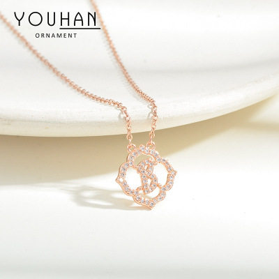 Korean Style Fashion Gold Plated Inlaid Zircon Flower Necklace Niche Design Graceful Personality Clavicle Chain Source Factory