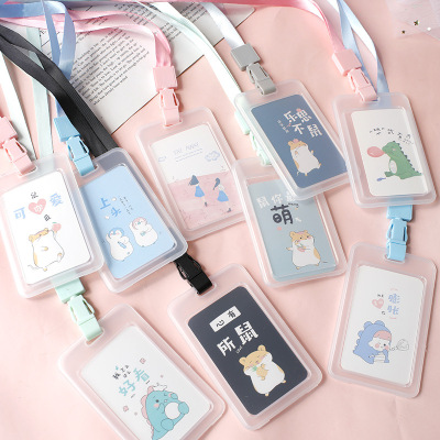 Korean Style Fresh Lanyard Card Cover Student Halter Bus Card Cover PVC Transparent and Creative Clamshell Campus Card Holder