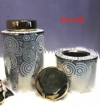 European Gilding Luxury Modern Ceramic Storage Jar Decoration Model House Sales Office Furniture City Living Room and Home Decorations