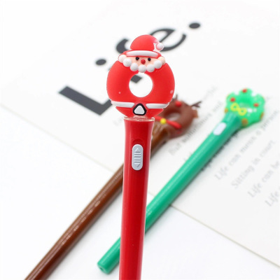 Creative Cartoon Santa Claus with LED Light Gel Pen Student Gift Christmas Prize Luminous Neutral with Light Pen