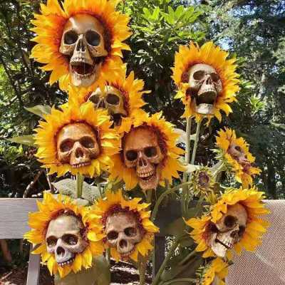 Cross-Border Independent Station Resin Skull Sunflower Courtyard Decorative Fake Flower Decoration Factory Customization
