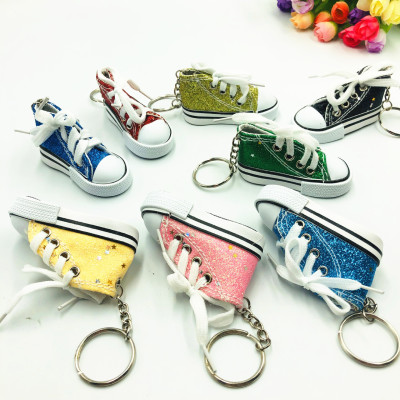 Mini Simulation Shiny Gold Glitter Canvas Shoes Keychain Pendant Sports Shoes Bags Automobile Hanging Ornament Creative Gifts