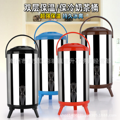 Wholesale Double-Layer Stainless Steel Milk Tea Bucket with Faucet Commercial Thermal Insulation Juice Bucket Hot Water Herbal Tea Boiled Water Bucket