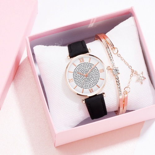 gift watch box watch new suit women‘s two-piece pu strap fashion watch wholesale
