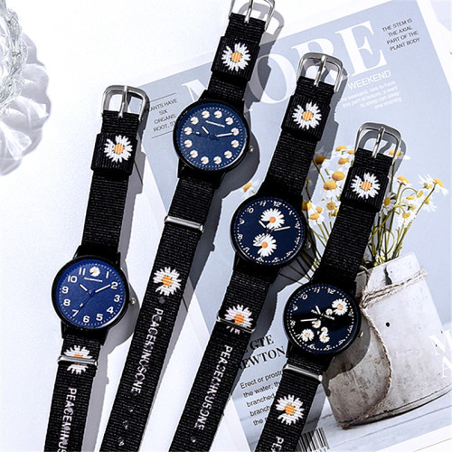 blue glass watch daisy watch ins style student fashion watch canvas couple girlfriends chrysanthemum watch