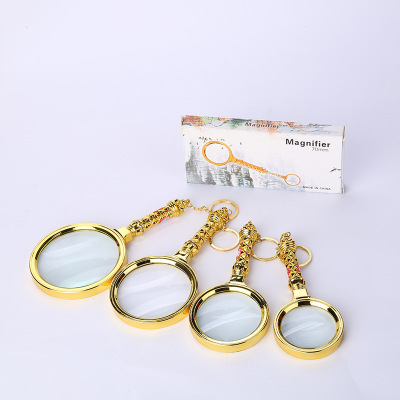 Fashion New Gold-Plated Flower Straight Handle Magnifying Glass Personality Handheld Elderly Reading Glasses Gift Flower Handle Magnifying Glass