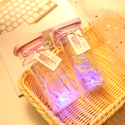 Luminous Glass Bottle Creative Square Wishing Bottle Girlfriend Gift Factory Wholesale