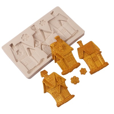 Christmas Series The Christmas Cottage Church Fondant Silicone Mold Snowflake Biscuits Cake Decorations Mold Baking Tool