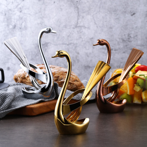 Stainless Steel 304 Fruit Fork set Creative Zinc Alloy Cygnus Tableware Storage Rack Base Set Combination 
