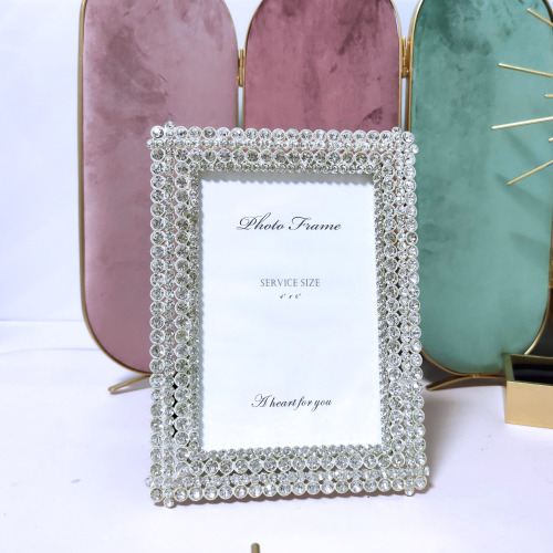 Export 6-Inch 7 inch Rhinestone Metal Photo Frame Table Gold and Silver Wedding Photo Wedding Photo Crystal European Modern Exquisite