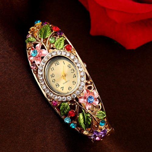 bracelet watch micro-commerce niche first-hand supply chinese style pastoral style diamond-embedded women‘s bracelet watch spot wholesale