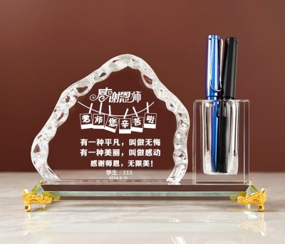 Crystal Three-Piece Set Custom Student Graduation Memorial Crystal Decoration Veterans Gift Souvenir Crystal Pen Holder