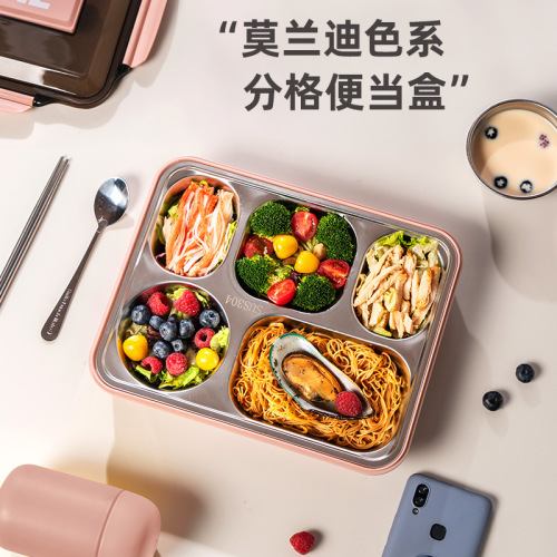 304 stainless steel lunch box soup bowl student office worker lunch box with tableware insulation anti-scald multi-grid large capacity