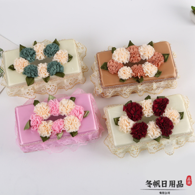 Cute Lace Tissue Box Car Tissue Box Fabric Living Room European Style Paper Extraction Box Creative Desktop Storage Box Plastic