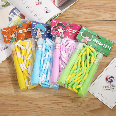 Factory Wholesale Children's Cartoon Creative Fancy Handle Bead Rope Skipping Wear-Resistant Material Flexible Rotating Bamboo Rope
