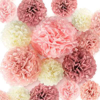 16pc Paper Flower Ball Birthday Party Decoration Supplies Set Rose Gold Paper Flower Ball Paper Ball Hanging Ornament Pom Poms